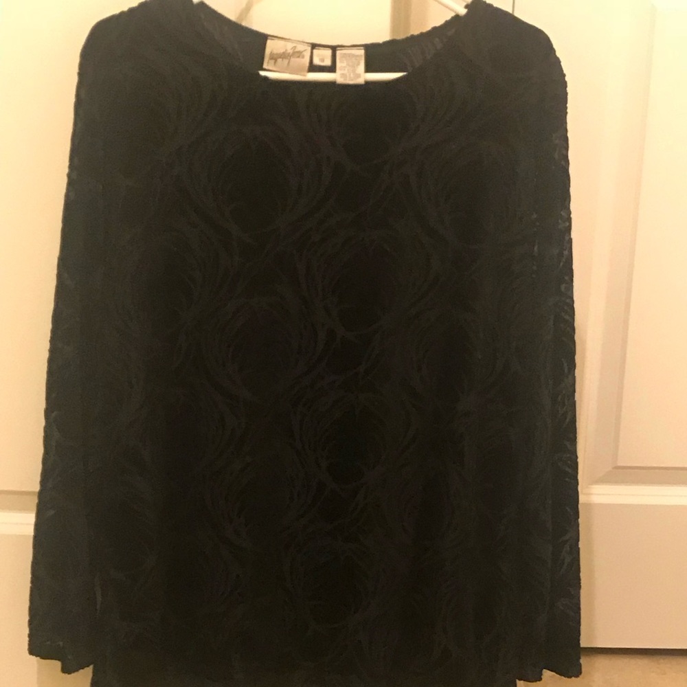 Long Sleeve Black/Black Flocked Top